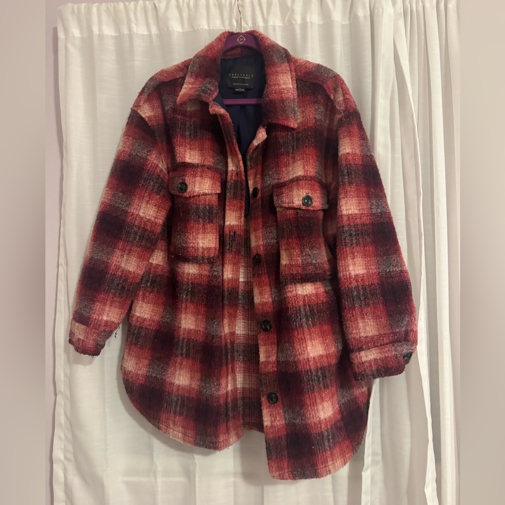 Sanctuary Red and Black Plaid Utility Jacket